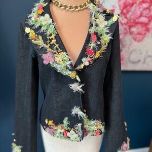 Mary Frances Denim Embellished Blazer